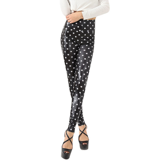 Damen Glänzende Leggings mit Sternenmuster EB