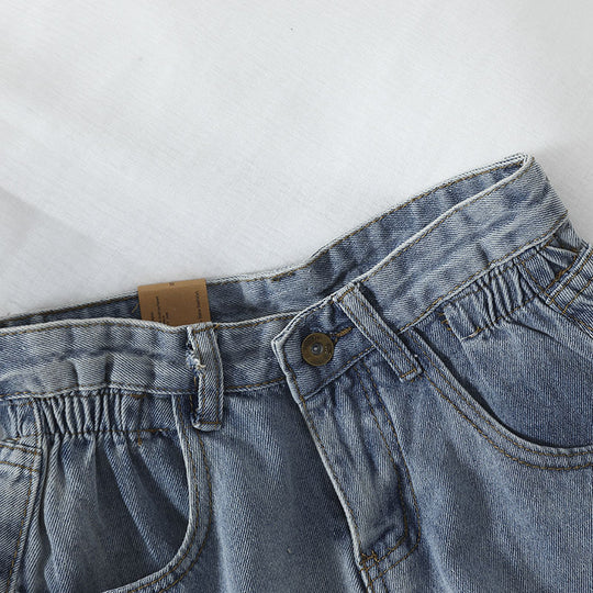 Damen High-Waist Denim-Shorts mit umschlagbarem Saum und elastischem Bund EB