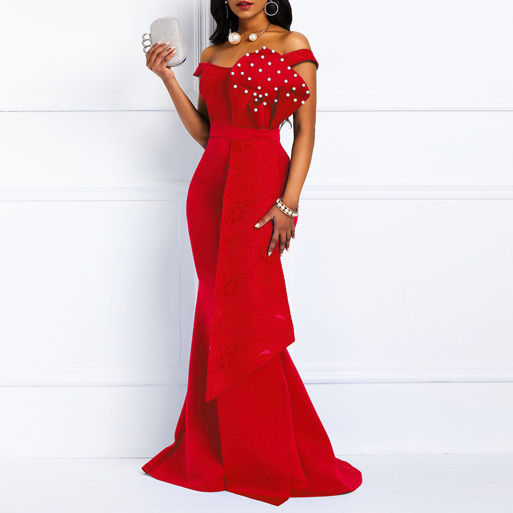 Damen Elegantes Abendkleid mit floralem Oberteil und schwingendem Saum EB