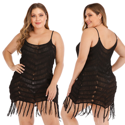 Damen eleganter Strandüberwurf mit Fransen EB