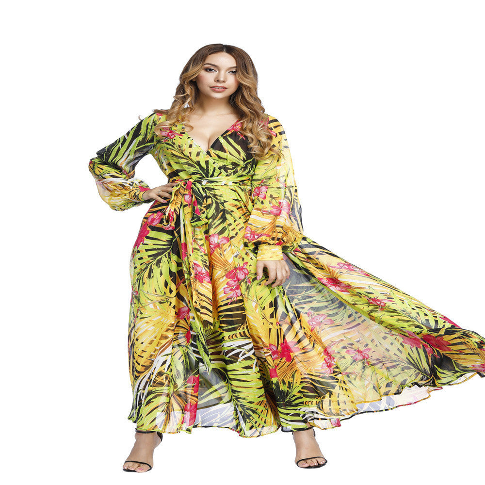 Damen Maxi-Kleid mit floralem Print und voluminösen Ärmeln EB