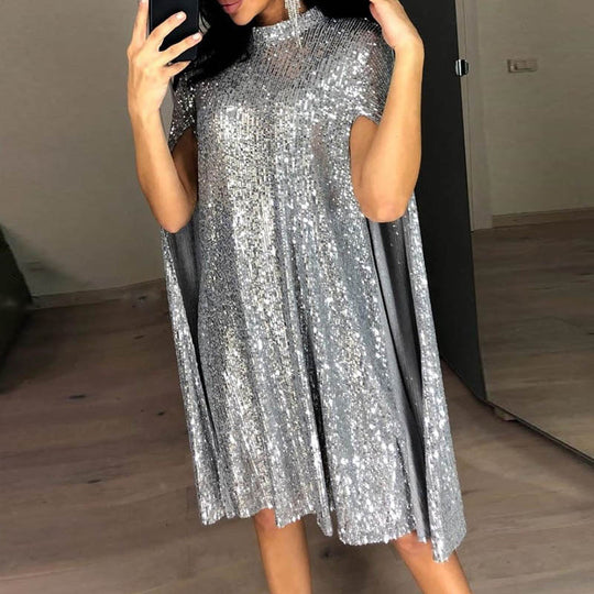Damen Pailletten-Kleid mit funkelndem Cape-Design und elegantem Schnitt EB