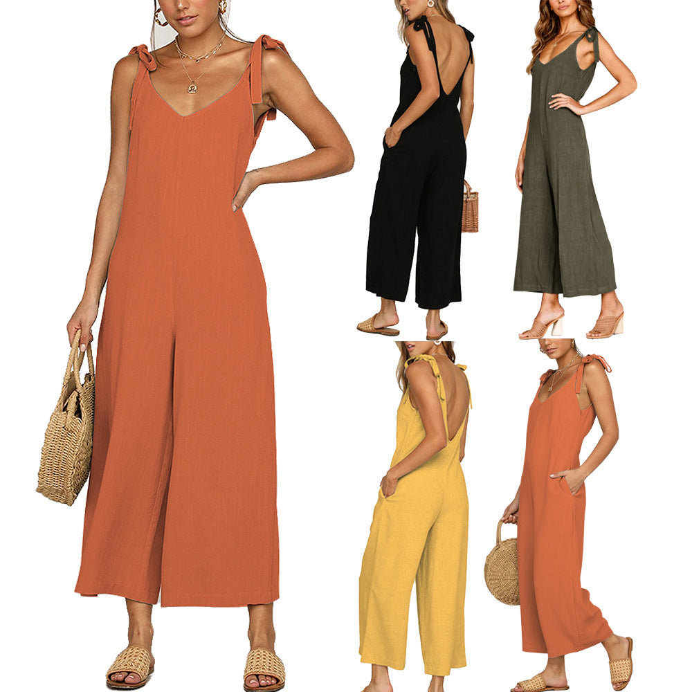 Damen Lässiger Jumpsuit mit Spaghettiträgern und weitem Beinschnitt EB