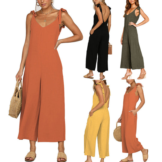 Damen Lässiger Jumpsuit mit Spaghettiträgern und weitem Beinschnitt EB