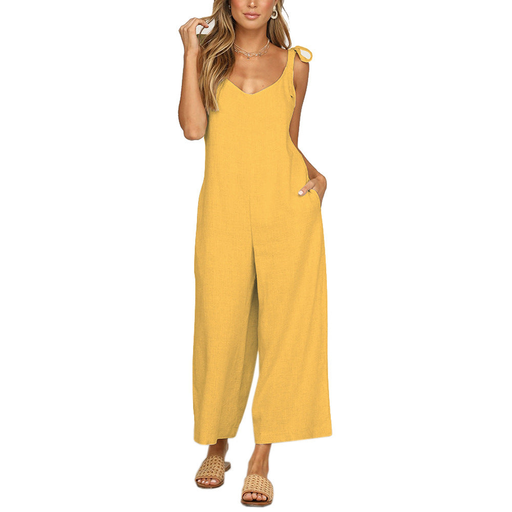 Damen Lässiger Jumpsuit mit Spaghettiträgern und weitem Beinschnitt EB
