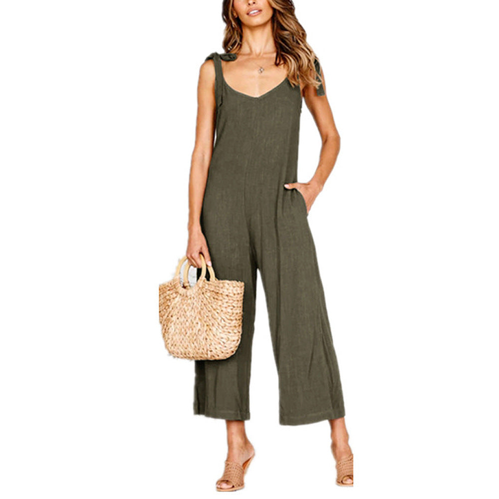 Damen Lässiger Jumpsuit mit Spaghettiträgern und weitem Beinschnitt EB