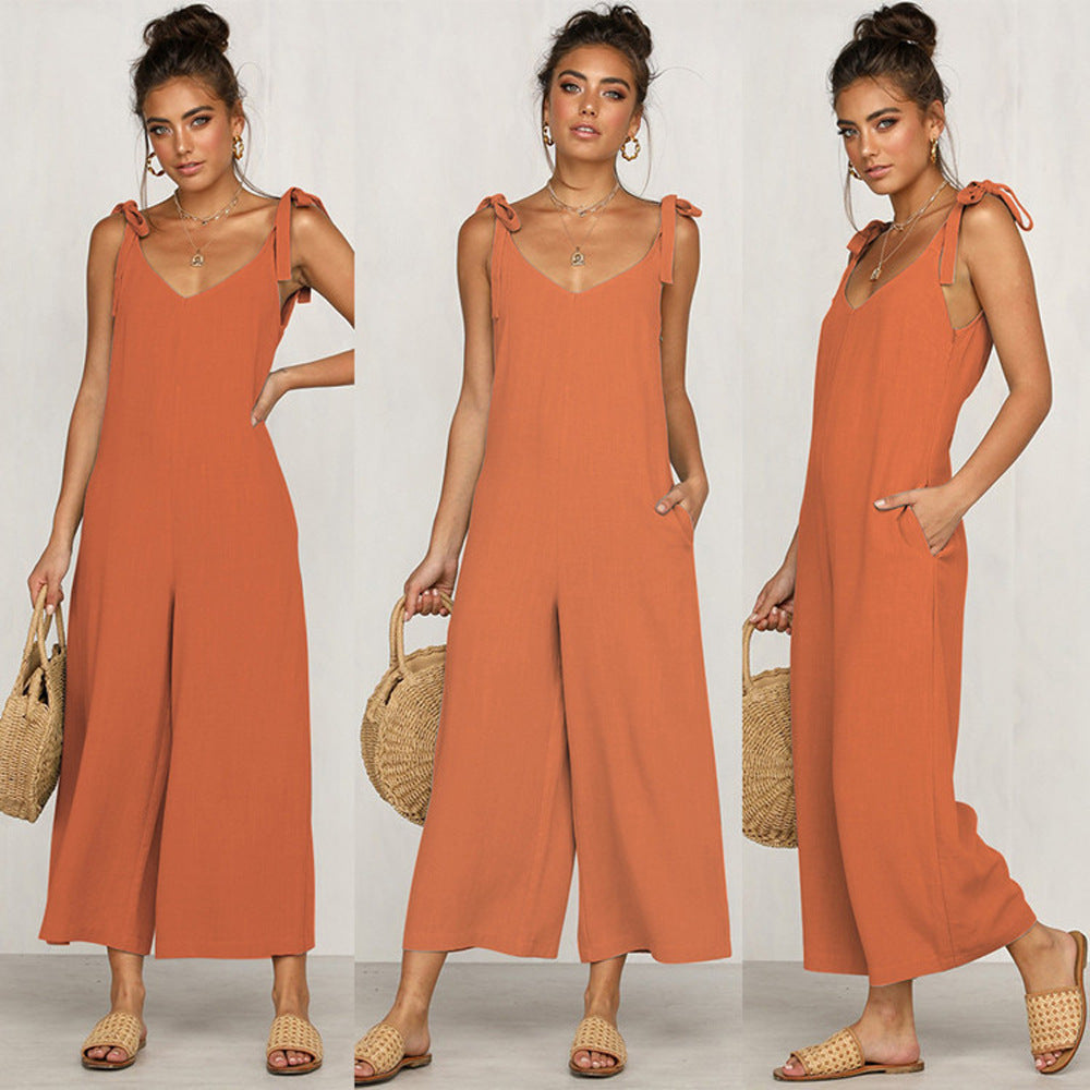 Damen Lässiger Jumpsuit mit Spaghettiträgern und weitem Beinschnitt EB