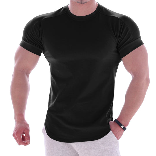 Herren nan körperbetontes Kurzarmshirt aus Baumwoll-Elastan-Mix mit Rundhalsausschnitt und abgerundetem Saum EB