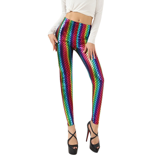 Damen Glänzende Leggings mit Sternenmuster EB