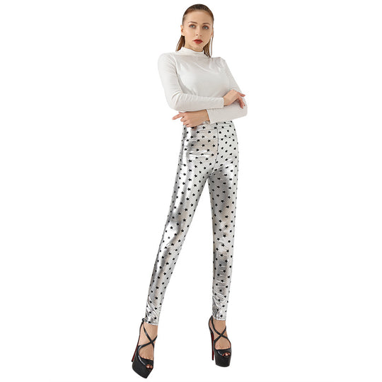 Damen Glänzende Leggings mit Sternenmuster EB