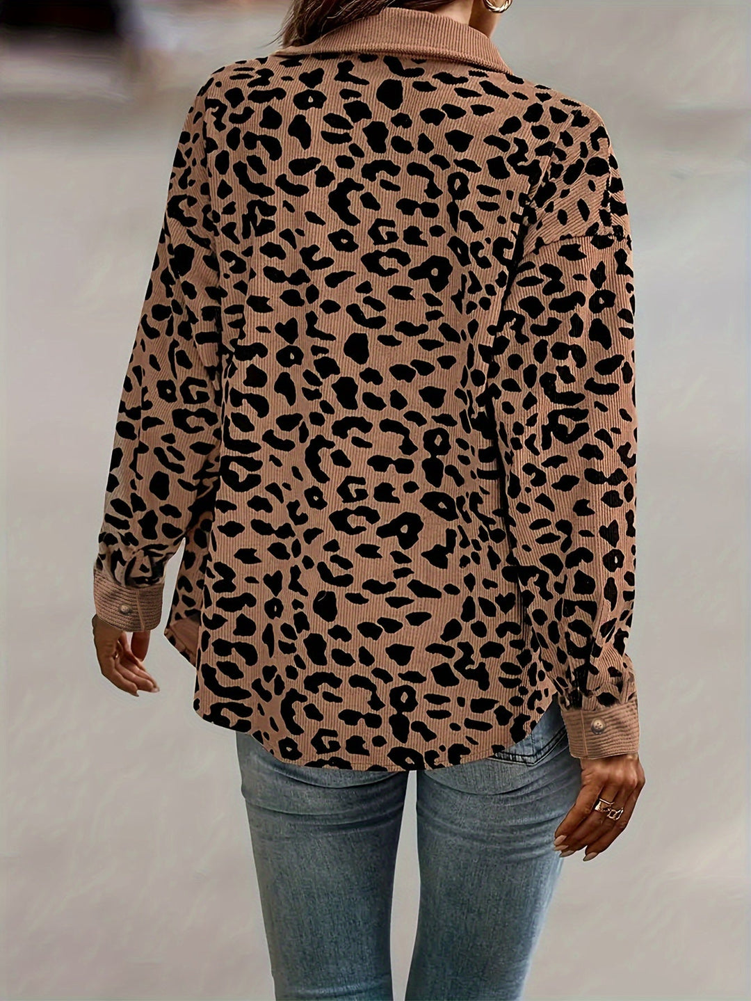 EB | Leopardenmuster Langhe Hemdbluse Polyester Stilvoll und Trendy