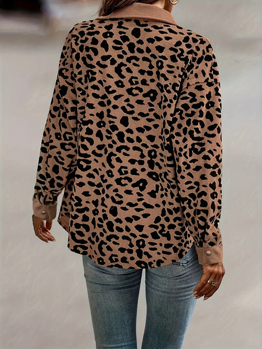 EB | Leopardenmuster Langhe Hemdbluse Polyester Stilvoll und Trendy