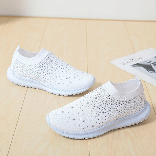 Damen Sneaker mit funkelnden Strass-Akzenten und elastischem Strickoberteil EB