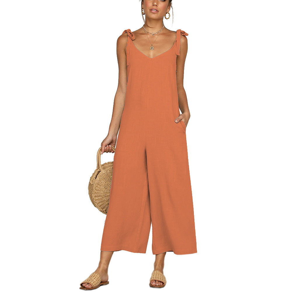 Damen Lässiger Jumpsuit mit Spaghettiträgern und weitem Beinschnitt EB