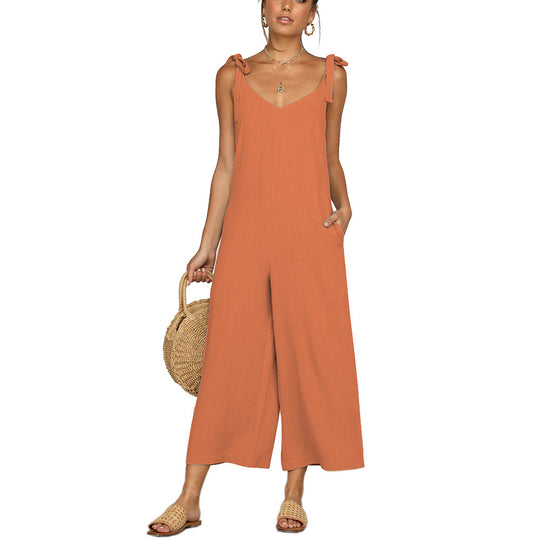 Damen Lässiger Jumpsuit mit Spaghettiträgern und weitem Beinschnitt EB