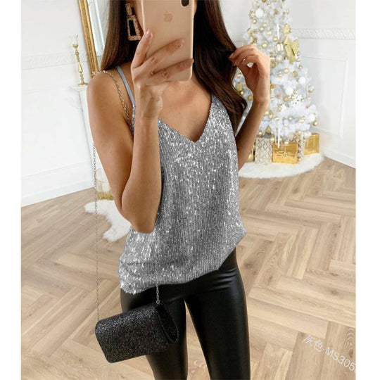 Damen Glamouröses Trägershirt mit Pailletten EB