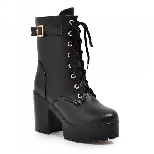 Robuste Schnürstiefel mit Schnalle und Profilsohle EB