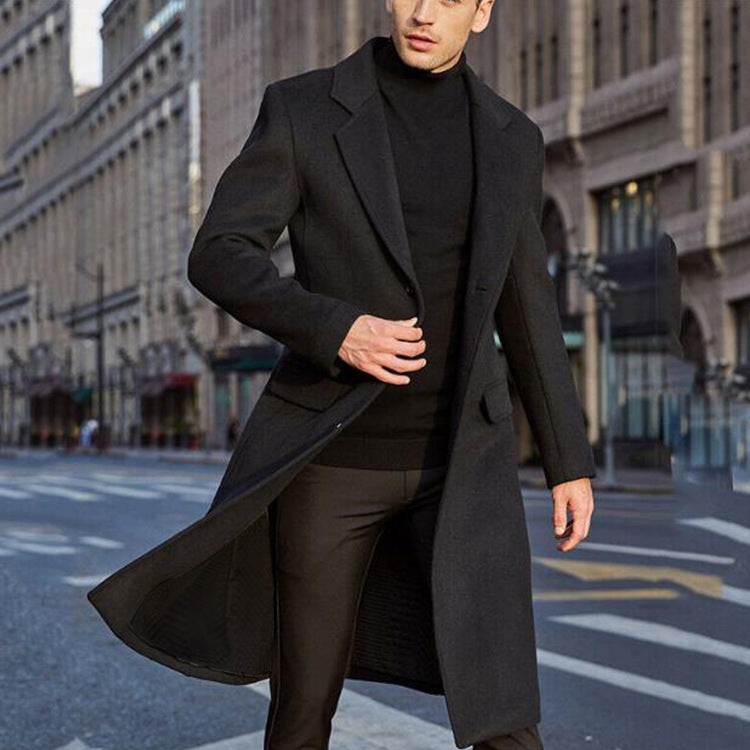 Herren eleganter Langmantel aus hochwertiger Wolle mit praktischem Revers EB