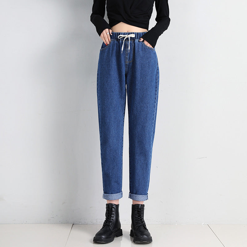 Damen Bequeme Jeans mit elastischem Bund und seitlichen Taschen EB