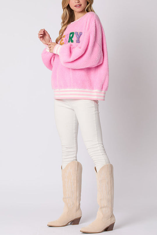 EB | Weihnachtsbuchstaben Strass Langarm Rundhalsausschnitt Sweatshirt