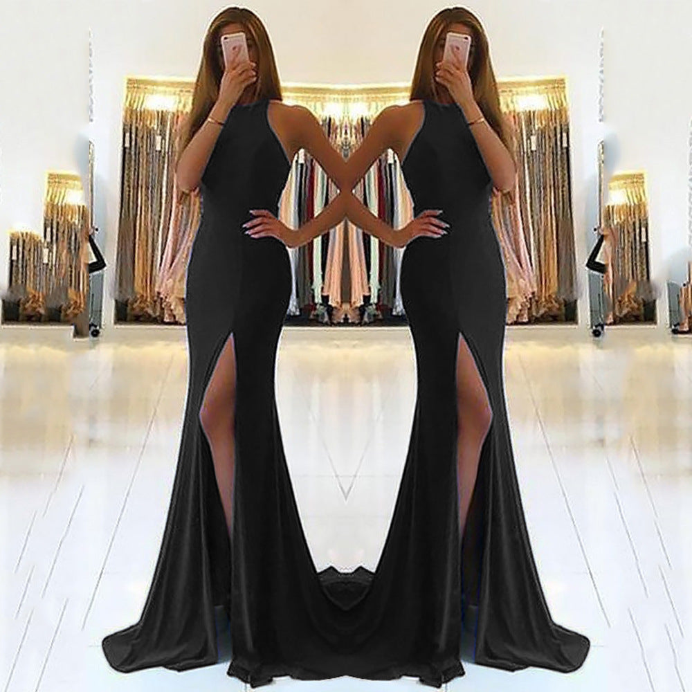 Damen Glamouröses Abendkleid mit elegantem V-Ausschnitt und hohem Schlitz EB