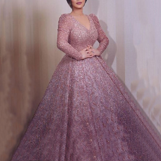 Damen Glamouröses Abendkleid mit funkelnden Applikationen und schwingendem Rock EB
