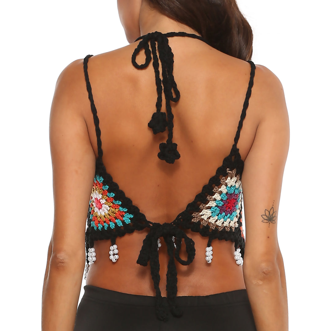 Damen Häkel-Crop-Top mit einzigartigem Muster EB