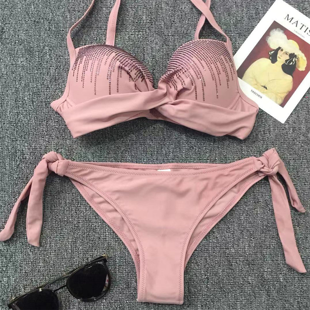 Damen Glamouröser Push-Up Bikini mit funkelnden Applikationen EB