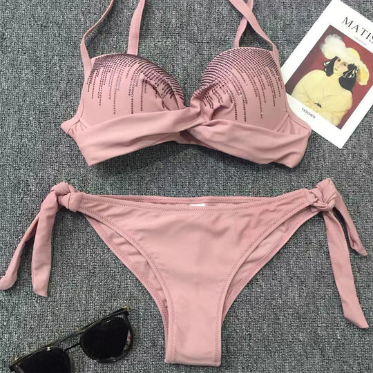 Damen Glamouröser Push-Up Bikini mit funkelnden Applikationen EB