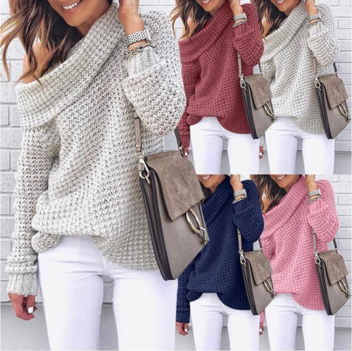 Damen Strickpullover mit schulterfreiem Design und strukturierter Textur EB