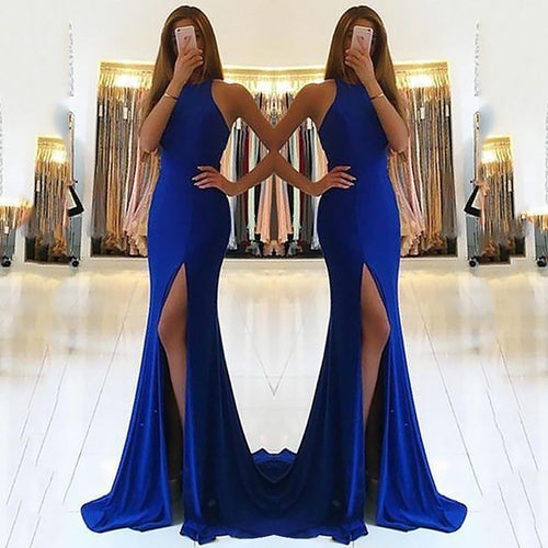 Damen Glamouröses Abendkleid mit elegantem V-Ausschnitt und hohem Schlitz EB
