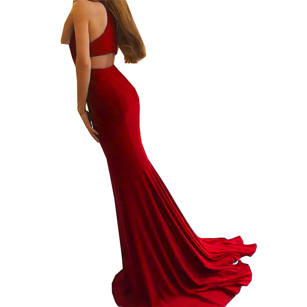 Damen Glamouröses Abendkleid mit elegantem V-Ausschnitt und hohem Schlitz EB
