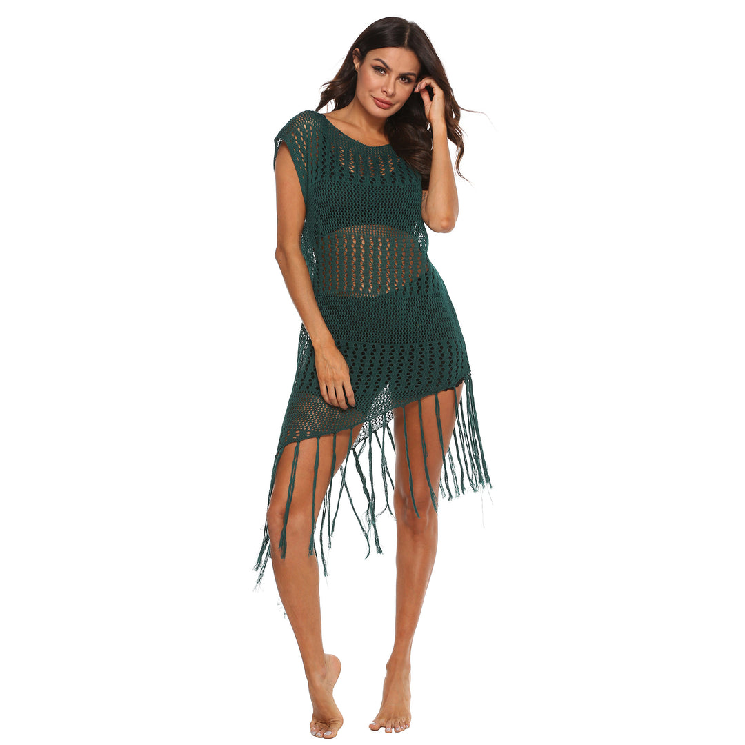 Damen Strandkleid mit Fransen und Netzdesign EB