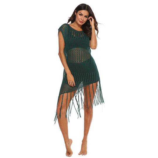 Damen Strandkleid mit Fransen und Netzdesign EB