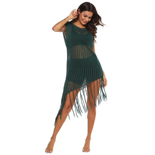 Damen Strandkleid mit Fransen und Netzdesign EB