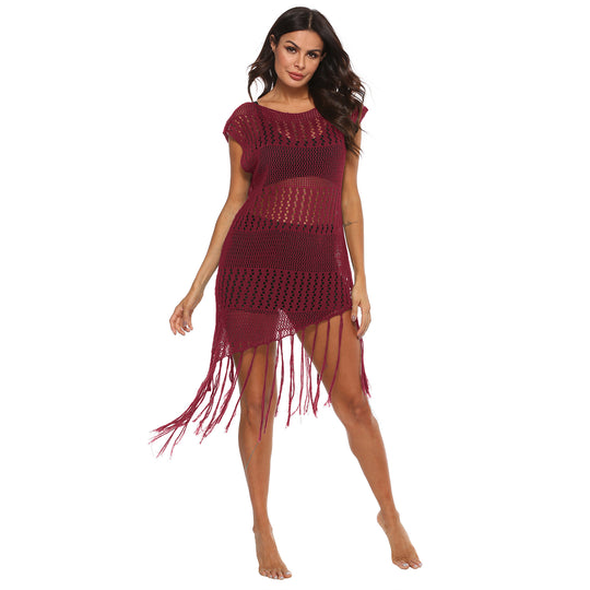 Damen Strandkleid mit Fransen und Netzdesign EB