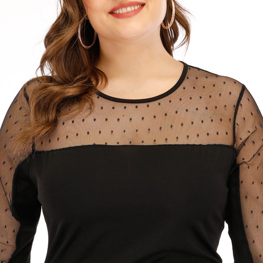 Damen Kleid mit transparenten Puffärmeln und Punktmuster EB