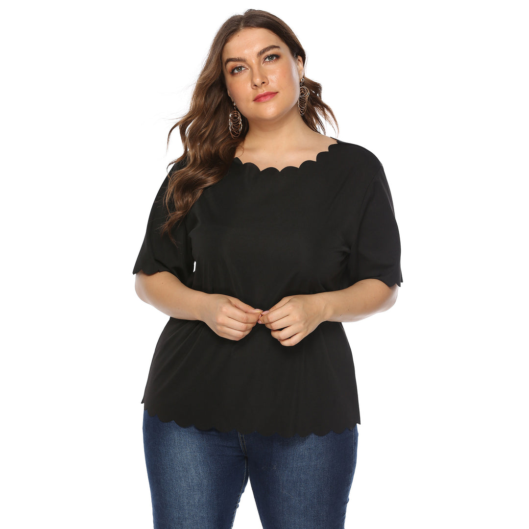 Damen elegantes Blusenshirt mit welligem Saum EB