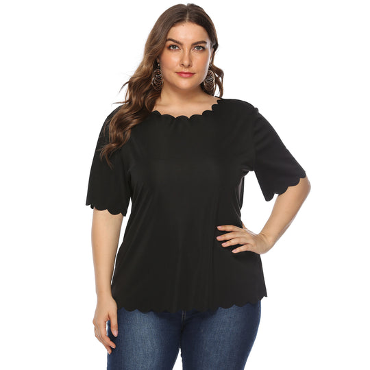 Damen elegantes Blusenshirt mit welligem Saum EB