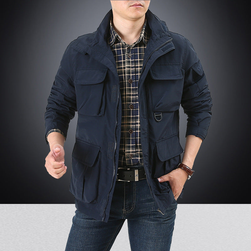 Herren nan multifunktionale Utility-Fieldjacke mit zahlreichen Klapp- und Reißverschlusstaschen sowie D-Ring EB