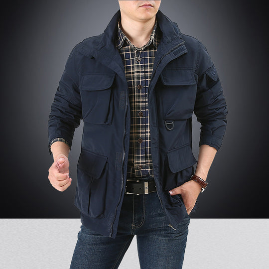 Herren nan multifunktionale Utility-Fieldjacke mit zahlreichen Klapp- und Reißverschlusstaschen sowie D-Ring EB