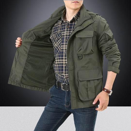 Herren nan multifunktionale Utility-Fieldjacke mit zahlreichen Klapp- und Reißverschlusstaschen sowie D-Ring EB