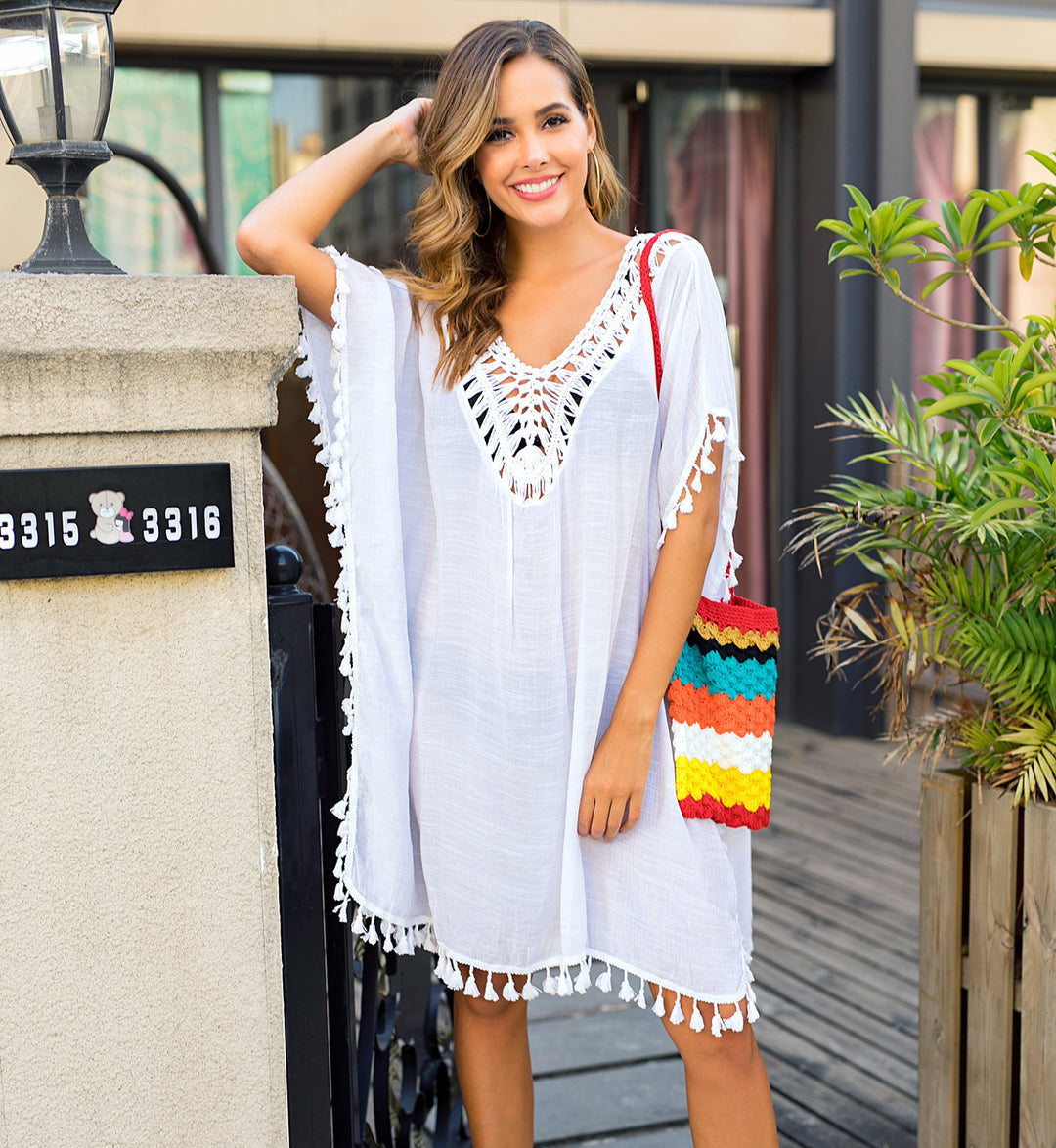 Damen luftiger Kaftan mit Fransen EB