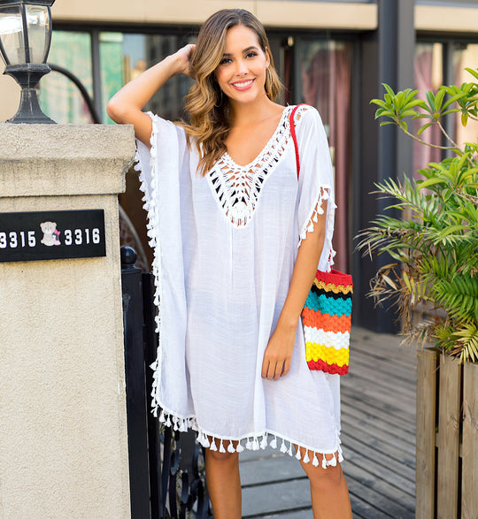 Damen luftiger Kaftan mit Fransen EB