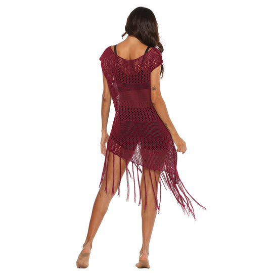 Damen Strandkleid mit Fransen und Netzdesign EB