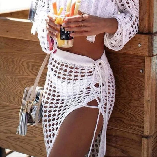 Damen eleganter Häkel-Strandsarong mit fransigem Abschluss EB
