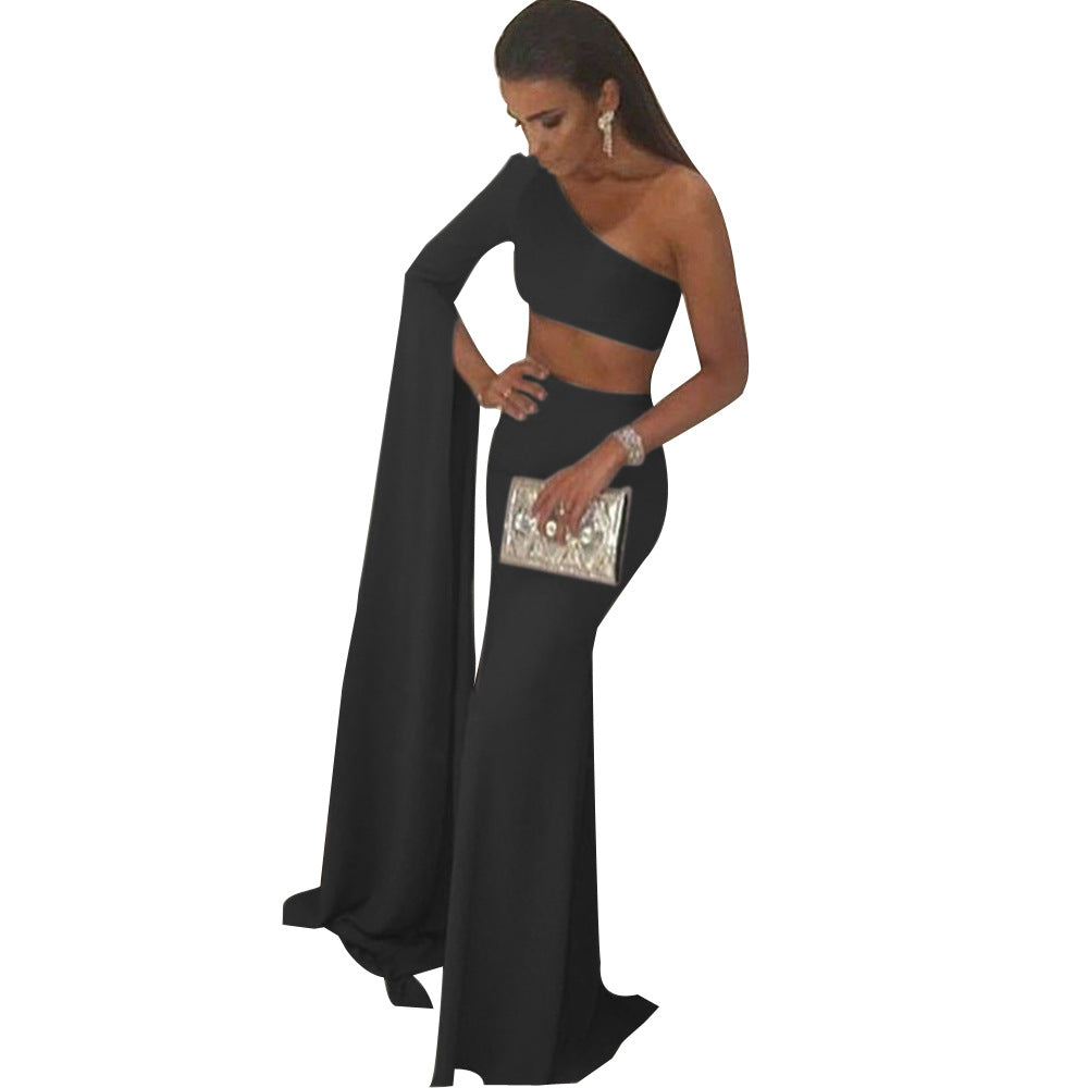 Damen elegantes schulterfreies Abendkleid mit asymmetrischem Schnitt und fließendem Stoff EB