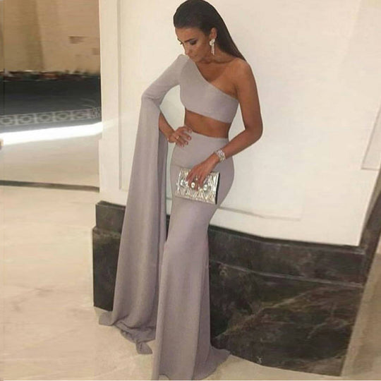 Damen elegantes schulterfreies Abendkleid mit asymmetrischem Schnitt und fließendem Stoff EB