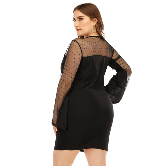 Damen Kleid mit transparenten Puffärmeln und Punktmuster EB