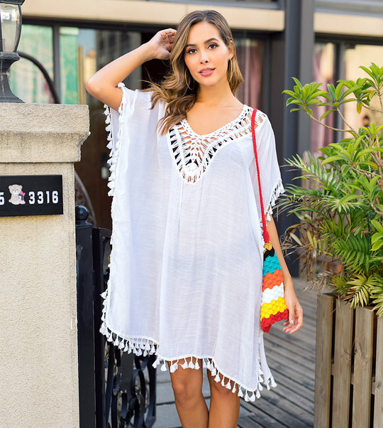 Damen luftiger Kaftan mit Fransen EB